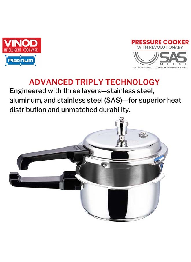 VINOD 3Liters Vinod Platinum Triply Stainless Steel Outer Lid Pressure Cooker 3 Litre Capacity - ISI Certified, Silver, Induction Friendly, Pressure Cooker for Home Cooking Silver  - Image 2