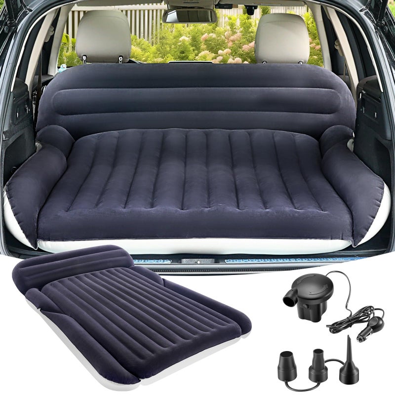 KMZ SUV Air Mattress with 2 Pillows â€“ Thickened and Flocked Car Bed â€“ Portable Travel Pad for Camping & Road Trips â€“ Quick Inflate & Deflate with External Pump â€“ Navy Blue+Light Gray - Image 1