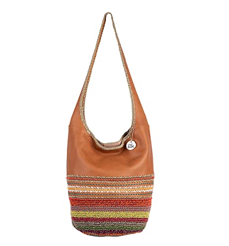 The Sak 120 Hobo Bag in Crochet Large Womens Purse Shoulder Bag for Everyday Travel Durable Handbag With Back Zipper Pocket and Magnetic Snap Closure LeatherTobacco Seminyak
