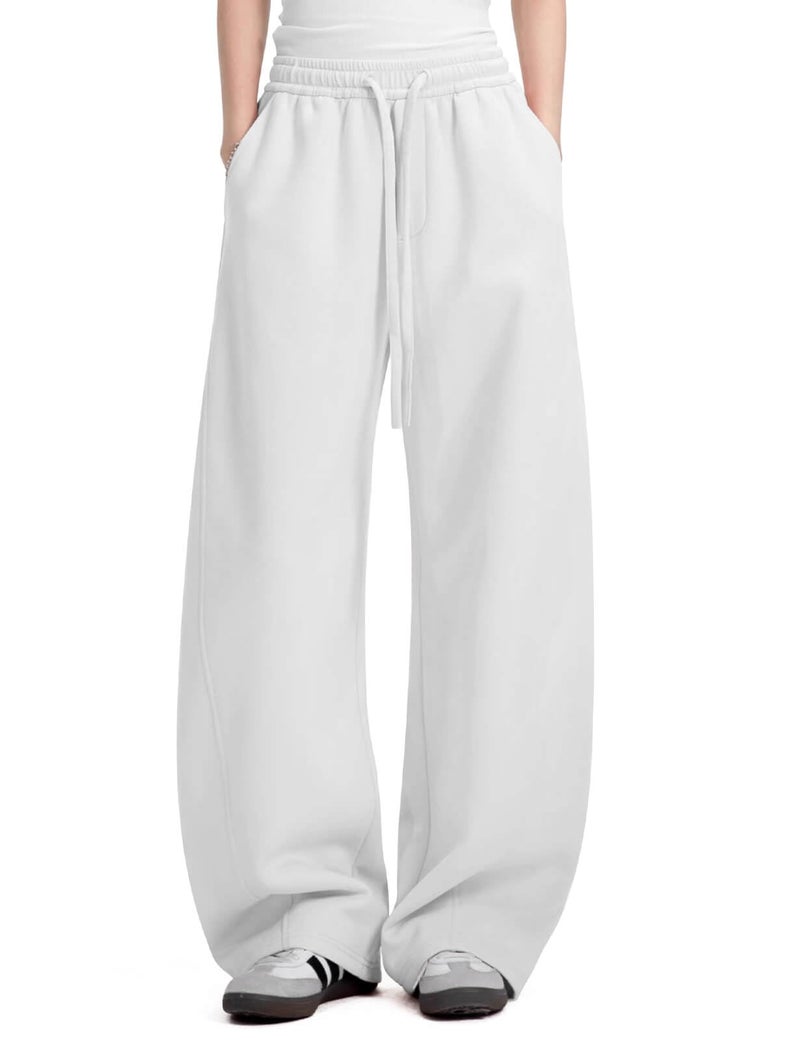 FACDIBY Women's Fleece Lined Barrel Sweatpants Baggy Casual Wide Leg Pants Drawstring Athletic High Waisted Lounge Sweats with Pockets White L - Image 1