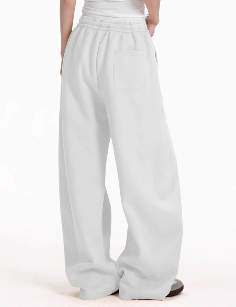 FACDIBY Women's Fleece Lined Barrel Sweatpants Baggy Casual Wide Leg Pants Drawstring Athletic High Waisted Lounge Sweats with Pockets White L - Image 2