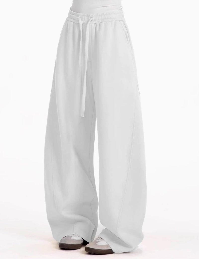 FACDIBY Women's Fleece Lined Barrel Sweatpants Baggy Casual Wide Leg Pants Drawstring Athletic High Waisted Lounge Sweats with Pockets White L - Image 3