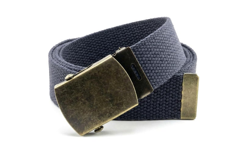 BC Belts Canvas Web Belt Military Style with Antique Brass Buckle and Tip 50" Long (Charcoal) - Image 1