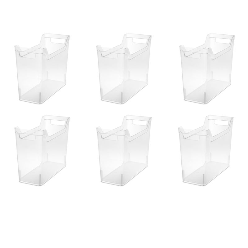 Sterilite Narrow Shelf Bin with Handles, Plastic Storage Container for Organizing Shelving, Closet, Pantry, and Countertops, Clear, 6-Pack - Image 1