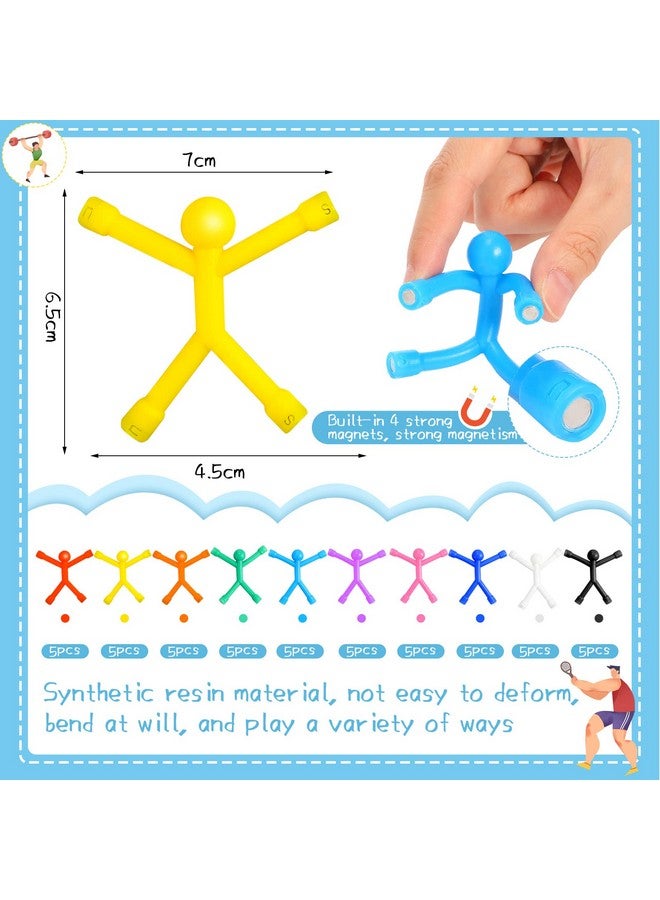 جيريفي 50 قطعة من مغناطيسات الثلاجة من جيريفاي، ألعاب مغناطيسية ملونة للرجال، ألعاب مغناطيسية صغيرة على شكل إنسان، مغناطيسات مرنة لطيفة لباب الثلاجة والمكتب، ديكور ممتع، 10 ألوان - Image 2