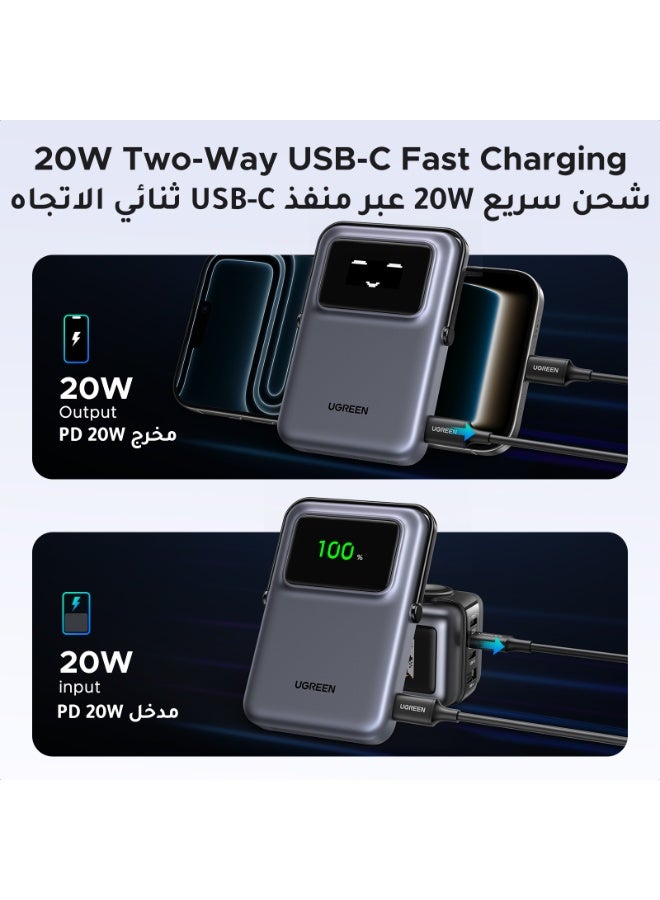 Ugreen Magsafe Power Bank, 10000mAh 7.5W UNO Magnetic Portable Charger with PD20W Fast Charging USB-C Port with Digital Display and Foldable Portable Charger Stand, for iPhone 16/15/14 silver - Image 3