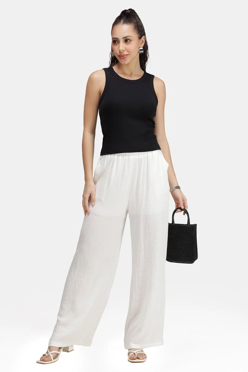 فيرجيو Solid Cotton Black Ribbed Tank Top for Women