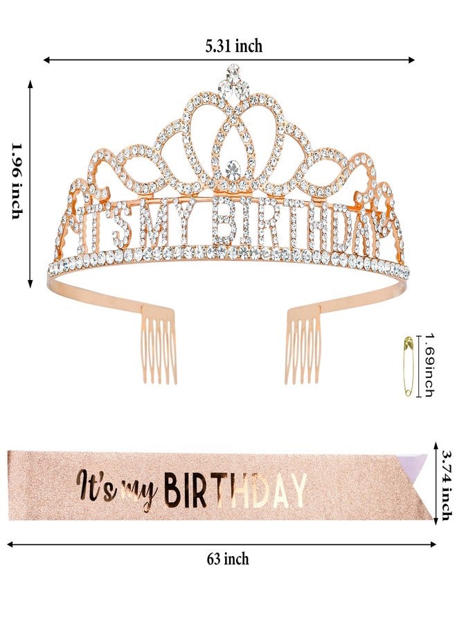 CAVETEE Birthday Crowns for Women - Its My Birthday Sash and Crown Set for Adult Women - Rose Gold - Image 5