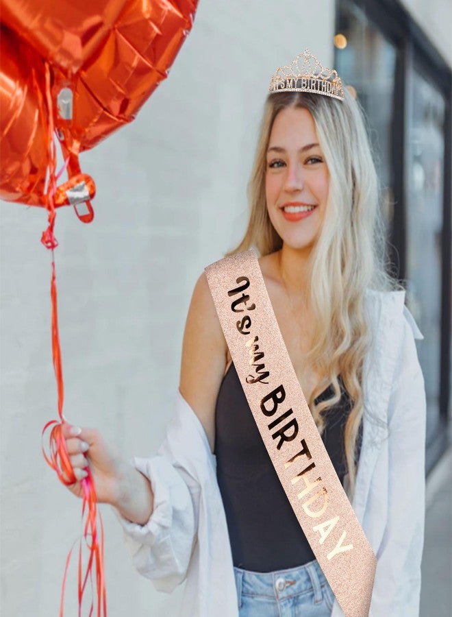 CAVETEE Birthday Crowns for Women - Its My Birthday Sash and Crown Set for Adult Women - Rose Gold - Image 3