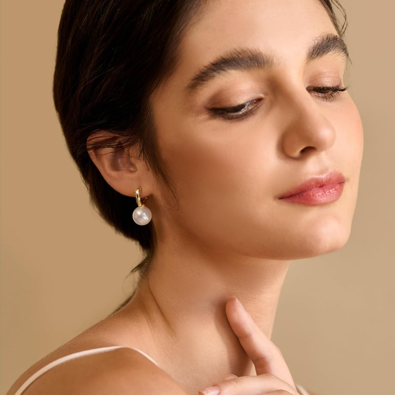 MOODEAR Dainty Freshwater Pearl Earrings - Trendy 14k Gold Plated Bridal Small Hoop Dangle Drop Earring for Women Wedding Jewelry - Image 5