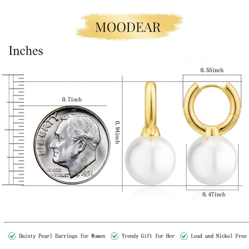 MOODEAR Dainty Freshwater Pearl Earrings - Trendy 14k Gold Plated Bridal Small Hoop Dangle Drop Earring for Women Wedding Jewelry - Image 4