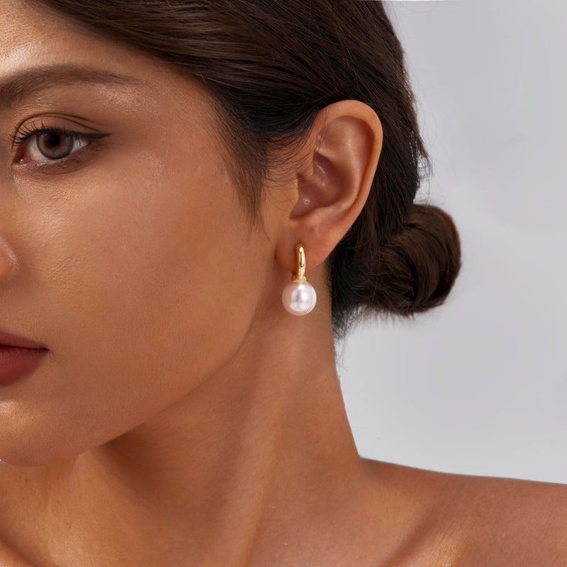 MOODEAR Dainty Freshwater Pearl Earrings - Trendy 14k Gold Plated Bridal Small Hoop Dangle Drop Earring for Women Wedding Jewelry - Image 2