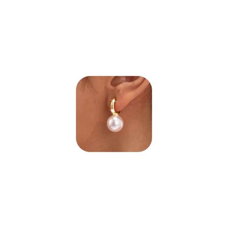 MOODEAR Dainty Freshwater Pearl Earrings - Trendy 14k Gold Plated Bridal Small Hoop Dangle Drop Earring for Women Wedding Jewelry - Image 1