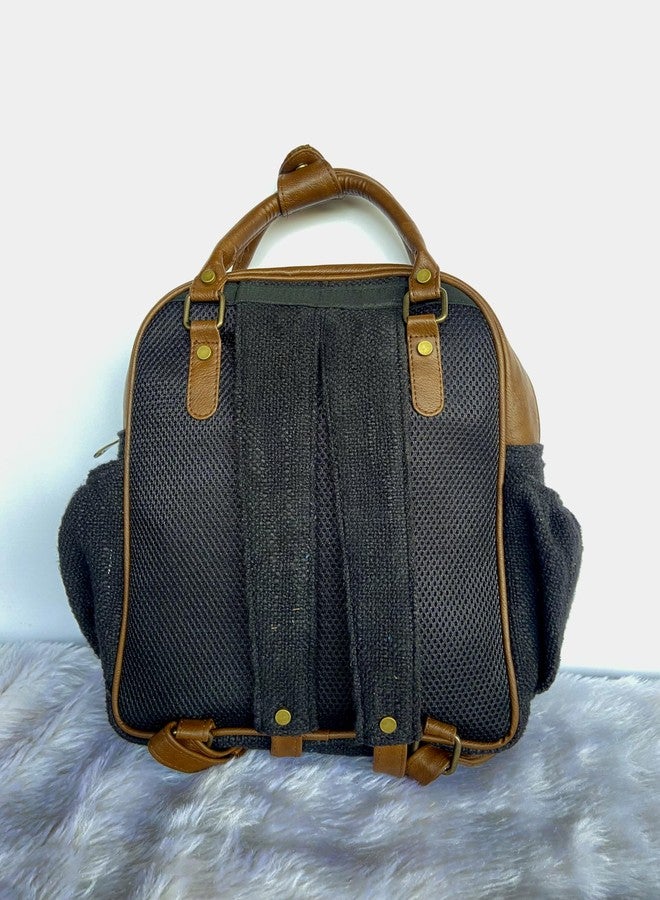 BHASTRA Black Mini Backpack With Cushioned Pocket & Embroidered Design - Handloom Fabric & Comfortable Straps | Vegan Leather | Stylish Design, Perfect for Work, Travel | Ideal For Gifting - Image 5