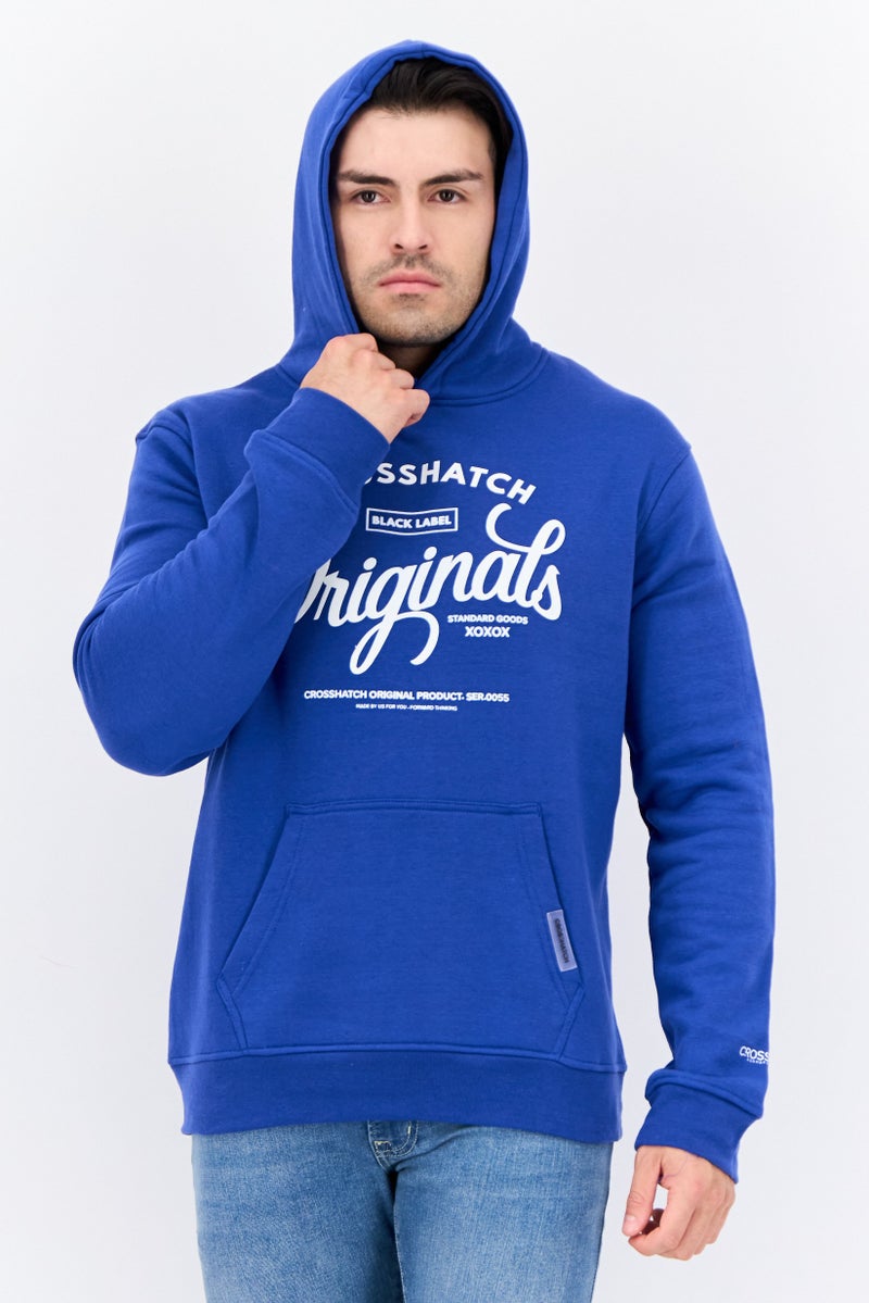 CROSSHATCH Men Hooded Graphic Print Long Sleeves Sweatshirt, Blue - Image 1