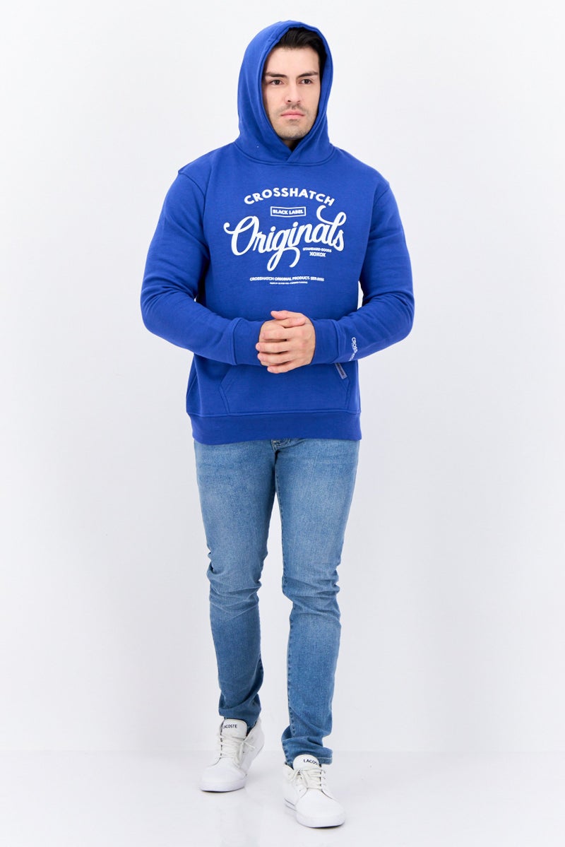 CROSSHATCH Men Hooded Graphic Print Long Sleeves Sweatshirt, Blue - Image 4