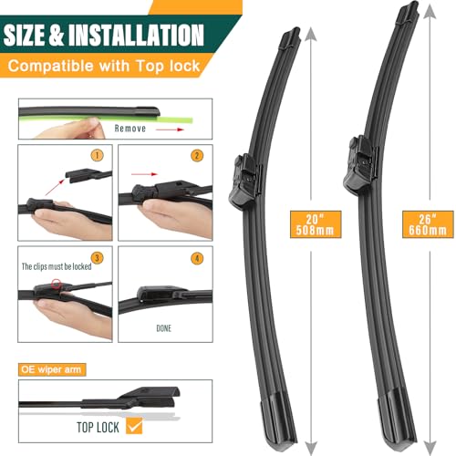 KVQ Windshield Wiper Blades Replacement for Lexus RX350 RX450h 2016 2017 2018 2019 2020 2021 2022,Original Equipment Replacement Front Rear Wiper Blade Set - 26" 20" 16" (Set of 3) - Image 3