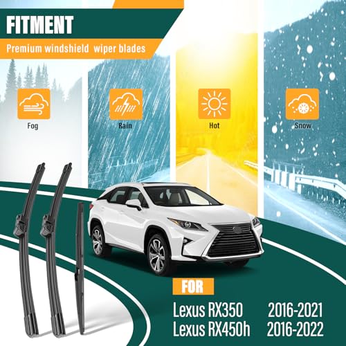 KVQ Windshield Wiper Blades Replacement for Lexus RX350 RX450h 2016 2017 2018 2019 2020 2021 2022,Original Equipment Replacement Front Rear Wiper Blade Set - 26" 20" 16" (Set of 3) - Image 2