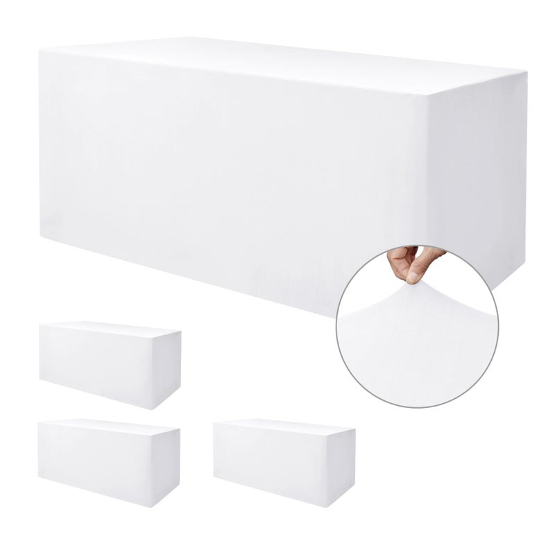 Nasitos White Fitted Table Covers Stretch Spandex - 72 x 30 Inch - 4 Pack Rectangle Table Clothes for 6 Ft Folding Tables, Wrinkle Resistant Tablecloths for Parties, Trade Show, Craft Show, Birthday - Image 1