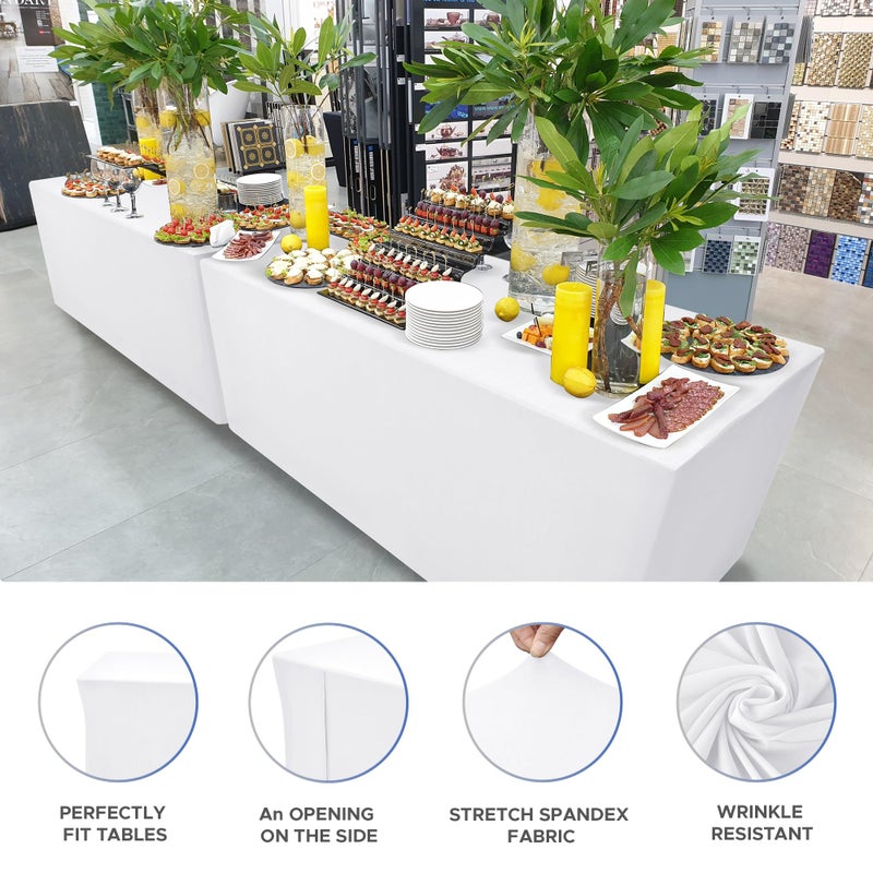 Nasitos White Fitted Table Covers Stretch Spandex - 72 x 30 Inch - 4 Pack Rectangle Table Clothes for 6 Ft Folding Tables, Wrinkle Resistant Tablecloths for Parties, Trade Show, Craft Show, Birthday - Image 3