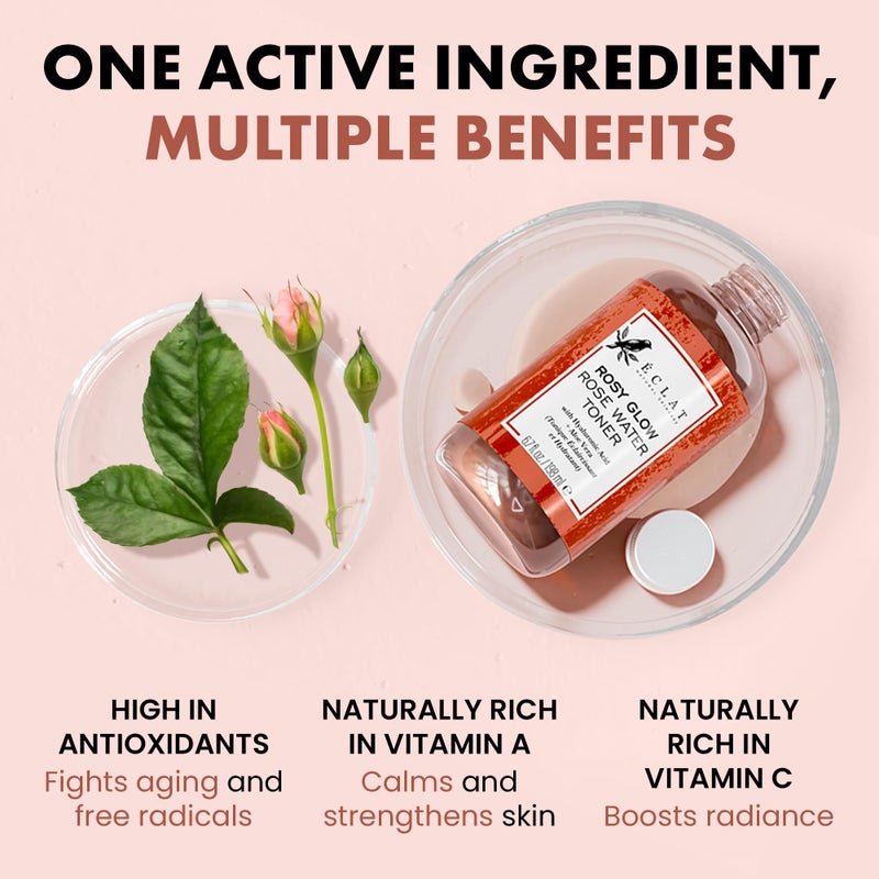 Eclat Skincare Eclat Rose Water Toner Hydrating Toner for Face - Rosewater with Hyaluronic Acid & Aloe Vera - Alcohol Free & Skin Soothing Formula - Rejuvenating & Calming Facial Skin Care - Image 4