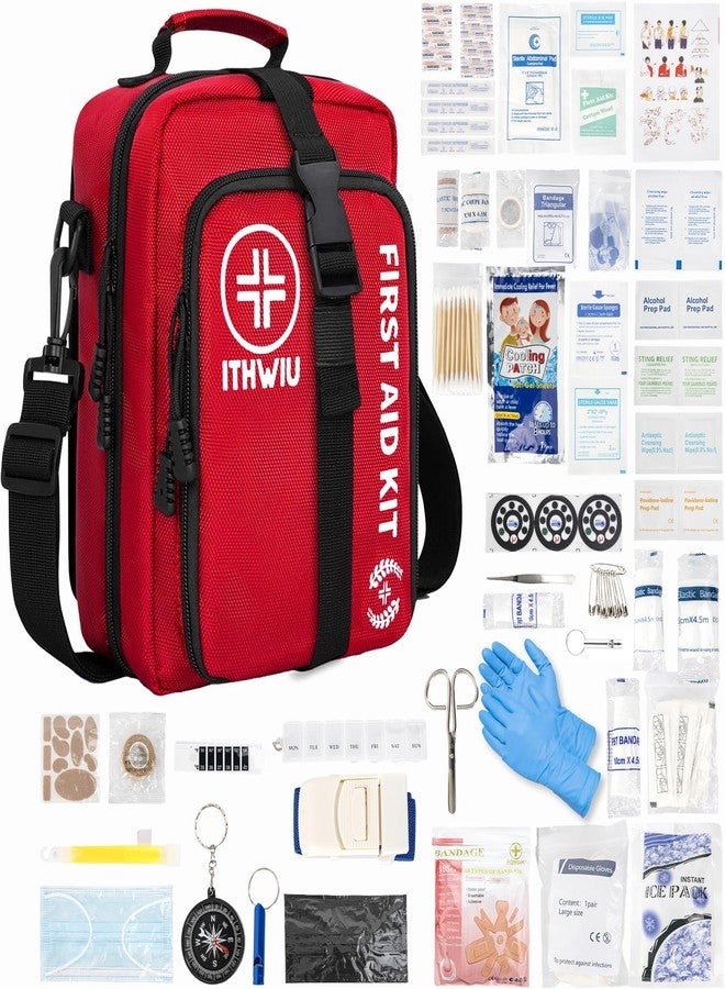 ITHWIU 400 Piece Large First Aid Kit for Car, Home, Office, Hiking, Boating, Travel, Outdoor, Premium Compact Water-Resistant Trauma First Aid Kit for Any Emergencies, Red - Image 2