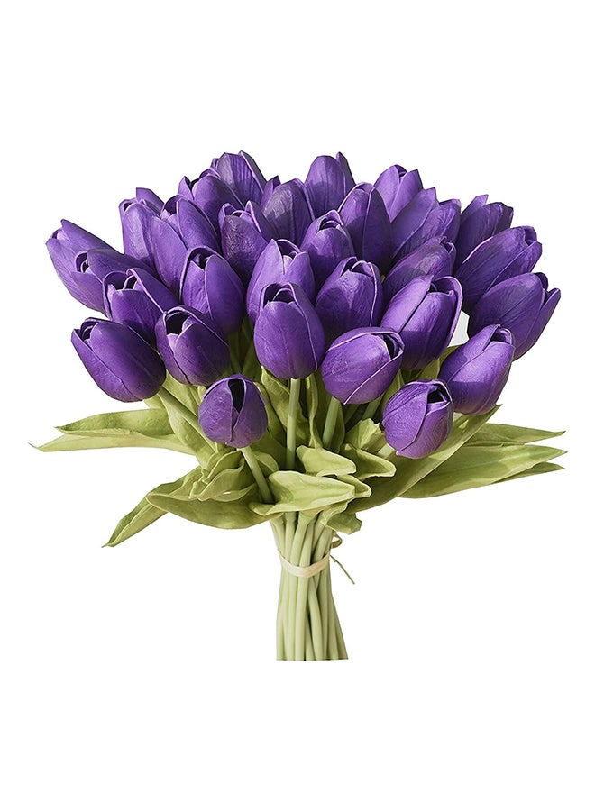 28Pcs Mini Artificial Tulips Flower Real Touch Home Decor (Purple)
