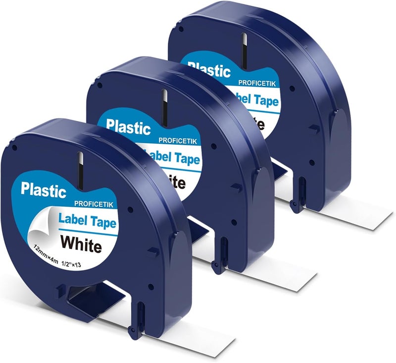 3 X 91331 شريط لاصق أبيض بلاستيكي بديل لإعادة تعبئة Dymo Letratag مقاس 12 مم 1/2 × 13 لإعادة تعبئة آلة وضع العلامات Letra Tag LT100H LT100T QX50 - Image 1