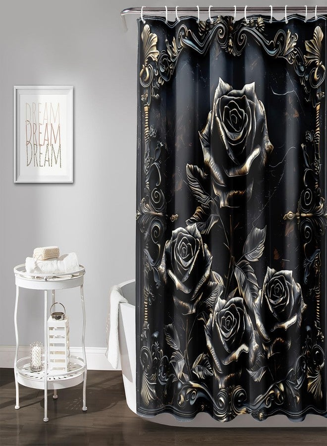 AILONEN 3D Black Rose Shower Curtain Set,Gothic Flower Bathroom Decor for Kids Teens Girls Women,Vintage Floral Waterproof Shower Curtain with Hooks,48" Wx72 H - Image 3