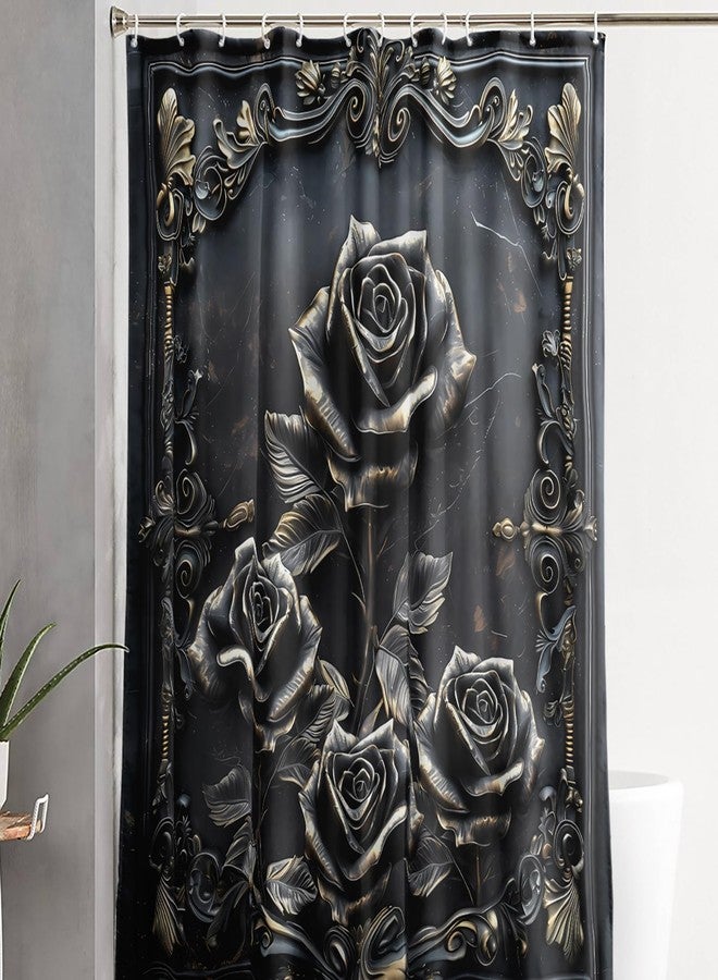 AILONEN 3D Black Rose Shower Curtain Set,Gothic Flower Bathroom Decor for Kids Teens Girls Women,Vintage Floral Waterproof Shower Curtain with Hooks,48" Wx72 H - Image 2