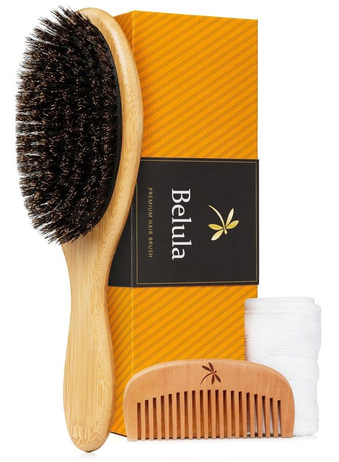 Belula 100% Boar Bristle Hair Brush Set (Medium). Soft Natural Bristles for Thin and Fine Hair. Restore Shine And Texture. Wooden Comb, Travel Bag and Spa Headband Included! - Image 1