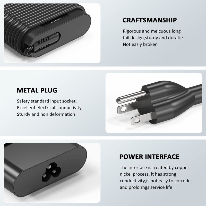 PIOEVTKA محول شاحن لابتوب USB C Type C بقوة 130W متوافق مع Dell XPS 15 2in1 9575 Precision 5530 2in1 5550 5750 3560 3550 3551 Latitude 7410 7310 7210 9410 9510 9575 5420 5520 5510 سلك مزود بالطاقة - Image 4