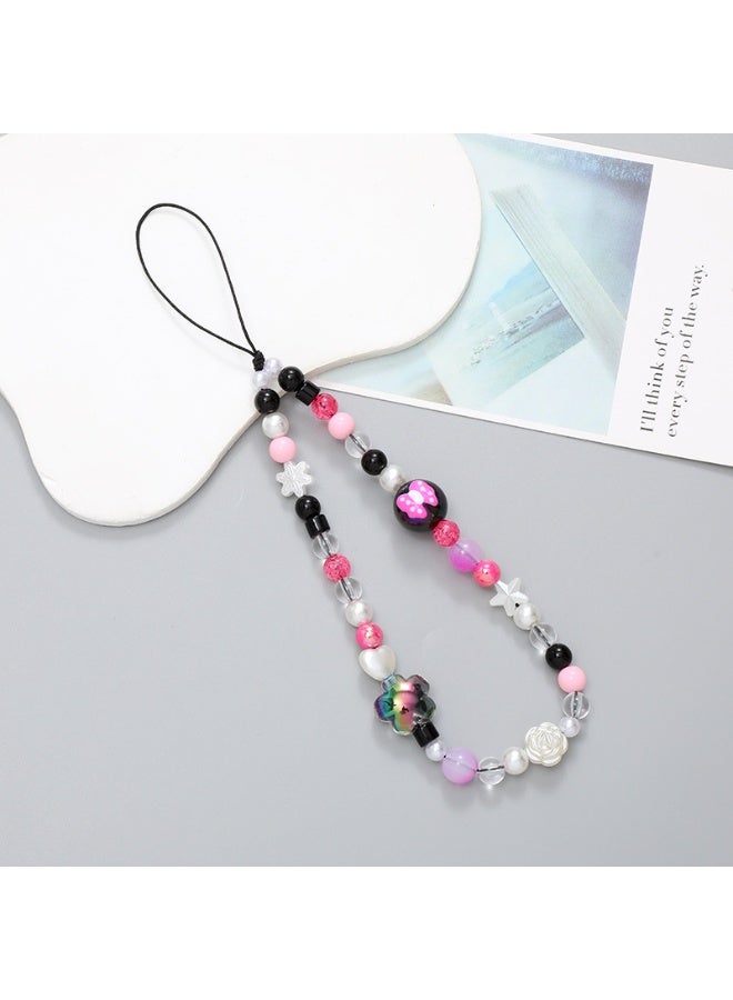 NIBEMINENT Beaded Phone Lanyard, Anti Lost Removable Wrist Strap, K167 Ball Rose Bracelet Pendant, Phone Keychain Lanyard