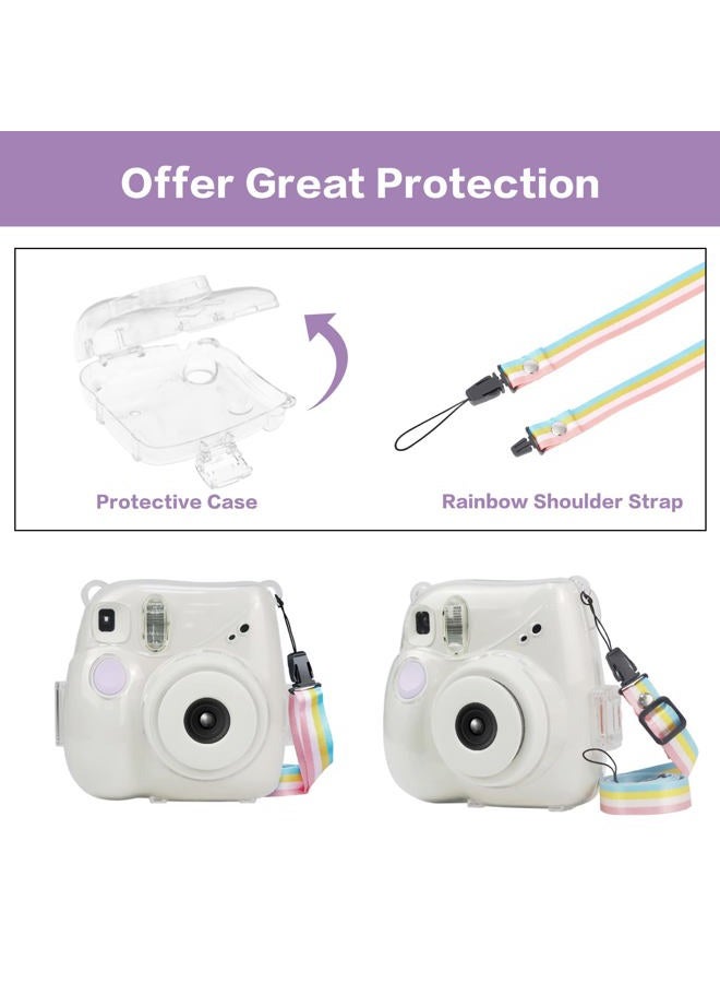 Mosiso Protective Case Compatible with Instax Mini 7+ Instant Camera, Hard Shell Camera Case Cover with Adjustable Rainbow Shoulder Strap, Crystal Clear - Image 3