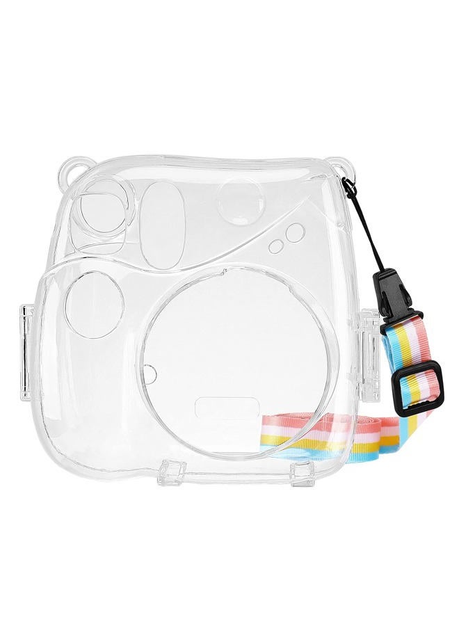 Mosiso Protective Case Compatible with Instax Mini 7+ Instant Camera, Hard Shell Camera Case Cover with Adjustable Rainbow Shoulder Strap, Crystal Clear - Image 1