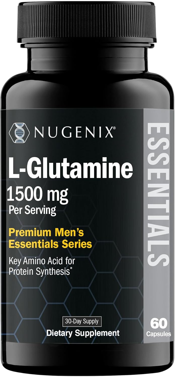 Nugenix Essentials LGlutamine 1500mg 100 Botanical LGlutamine Amino Acid Protein Synthesis Supports Cellular Function 60 Capsules - Image 1