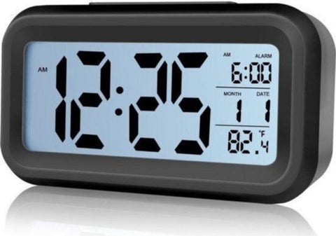 Desk Clock LCD Lighted Digital Desk Clock with Sensor Thermometer and Alarm