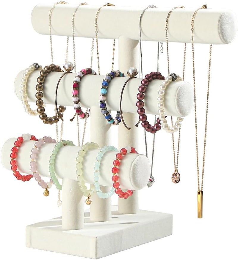 Ausalivan Bracelet Holder Stand,Bracelet Organizer Display for Selling,Bangle Organizer for Women,Watch Storage Holder for Men,Jewelry Business Supplies (Style 2 （Beige 3 Tier ）) - Image 1