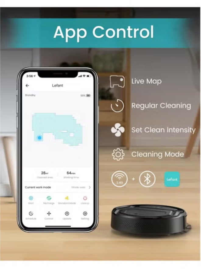 ليفانت Lefant Robot Vacuum Cleaner M210Pro Girs Silent with 2200Pa Powerful Suction,120 Mins,Tangle-Free,WiFi/Alex/APP/Bluetooth,Schedule Cleaning,Slim Self-Charging 6 Cleaning Modes 120 Minutes Autonomy Robotic Vacuum Cleaner for Home,Pet Hair,Hard Floors (M210P) - Image 2