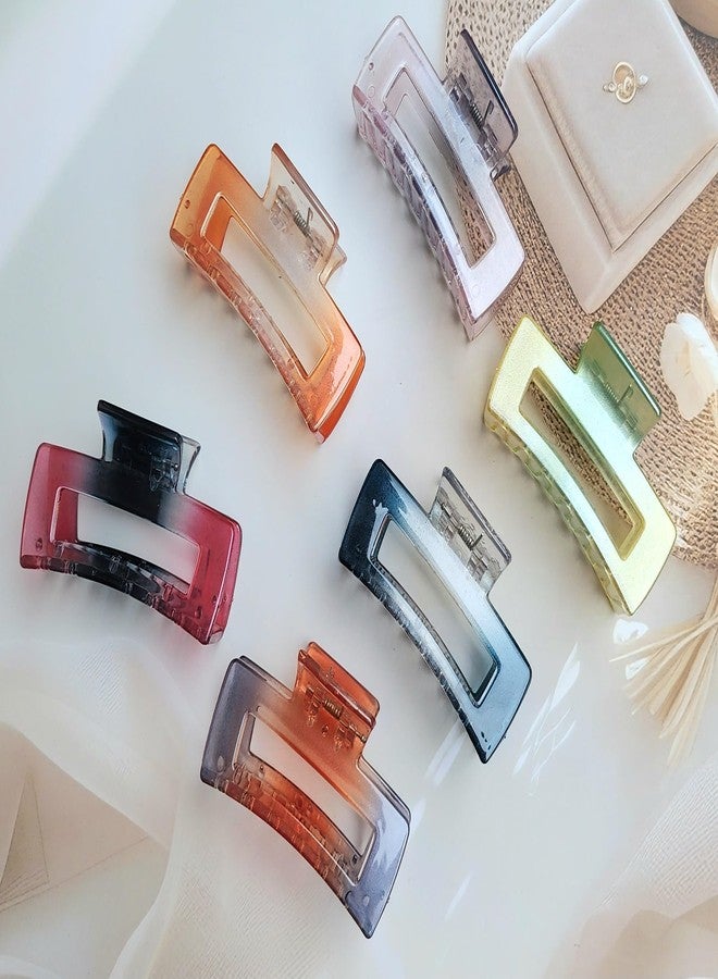 RHOSYN HAIR ACCESSORIES Rectangular Hair Clips Crystal Claw Clutchers for Long & Thick Hair, Glossy Transparent Barrettes Hair Accessory for Women & Girls Strong Hold Hair Accessories (Pack-6) - Image 1