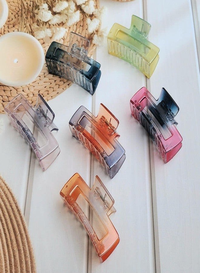 RHOSYN HAIR ACCESSORIES Rectangular Hair Clips Crystal Claw Clutchers for Long & Thick Hair, Glossy Transparent Barrettes Hair Accessory for Women & Girls Strong Hold Hair Accessories (Pack-6) - Image 4