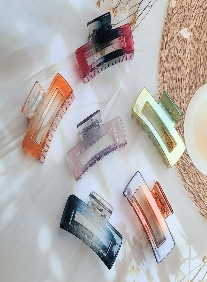 RHOSYN HAIR ACCESSORIES Rectangular Hair Clips Crystal Claw Clutchers for Long & Thick Hair, Glossy Transparent Barrettes Hair Accessory for Women & Girls Strong Hold Hair Accessories (Pack-6) - Image 2