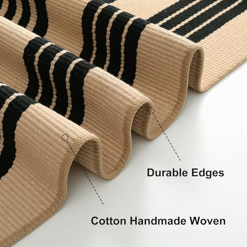 OJIA Christmas Outdoor Rug 3'x5', Black and Tan Area Rug Machine Washable Rugs Cotton Hand Woven Entry Rug Indoor Outdoor Striped Carpet for Front Porch/Deck/Backyard/Camping/Outdoor Decor - Image 5
