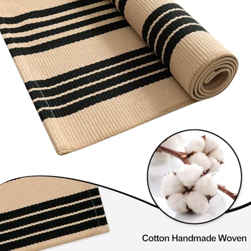 OJIA Christmas Outdoor Rug 3'x5', Black and Tan Area Rug Machine Washable Rugs Cotton Hand Woven Entry Rug Indoor Outdoor Striped Carpet for Front Porch/Deck/Backyard/Camping/Outdoor Decor - Image 4