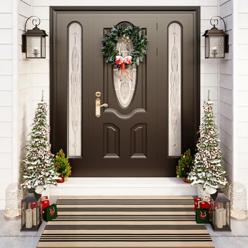 OJIA Christmas Outdoor Rug 3'x5', Black and Tan Area Rug Machine Washable Rugs Cotton Hand Woven Entry Rug Indoor Outdoor Striped Carpet for Front Porch/Deck/Backyard/Camping/Outdoor Decor - Image 2