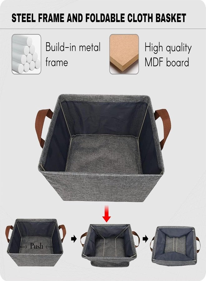 NILKANTH Heavy-Duty Collapsible Storage Bins with Metal Frame – Large Gray Fabric Baskets for Closet, Shelves & Clothes Organization (Grey) (Set of 3) - Image 2