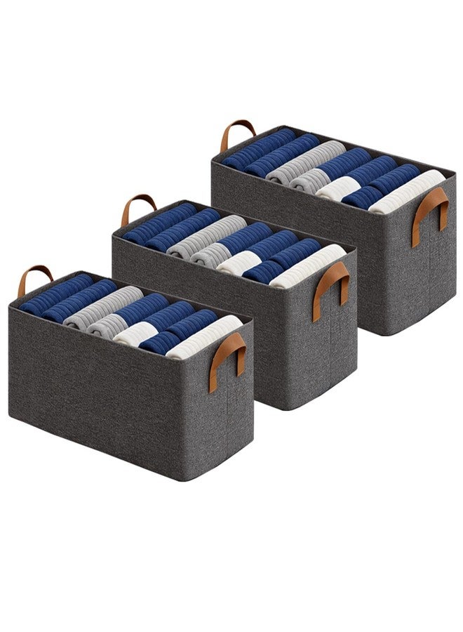 NILKANTH Heavy-Duty Collapsible Storage Bins with Metal Frame – Large Gray Fabric Baskets for Closet, Shelves & Clothes Organization (Grey) (Set of 3) - Image 1