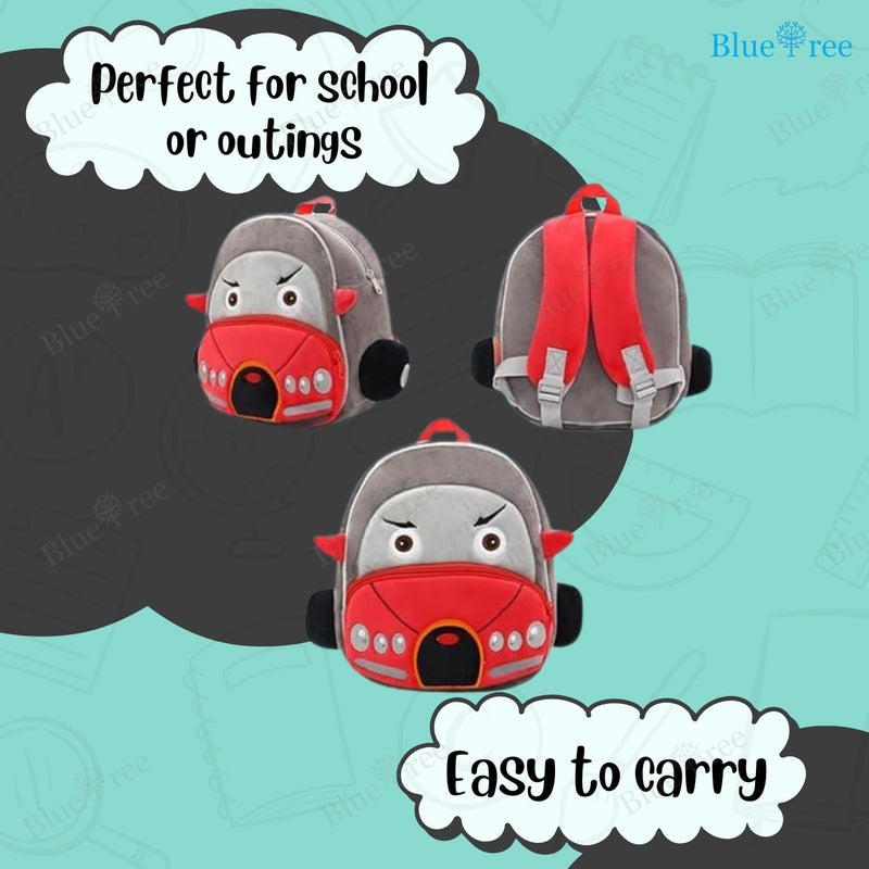 Blue Tree Cute Boy's and Girl's Plush Kids Bag Full Embroidery Designs Mini Travel Backpack (Tiny Red Car) - Image 4