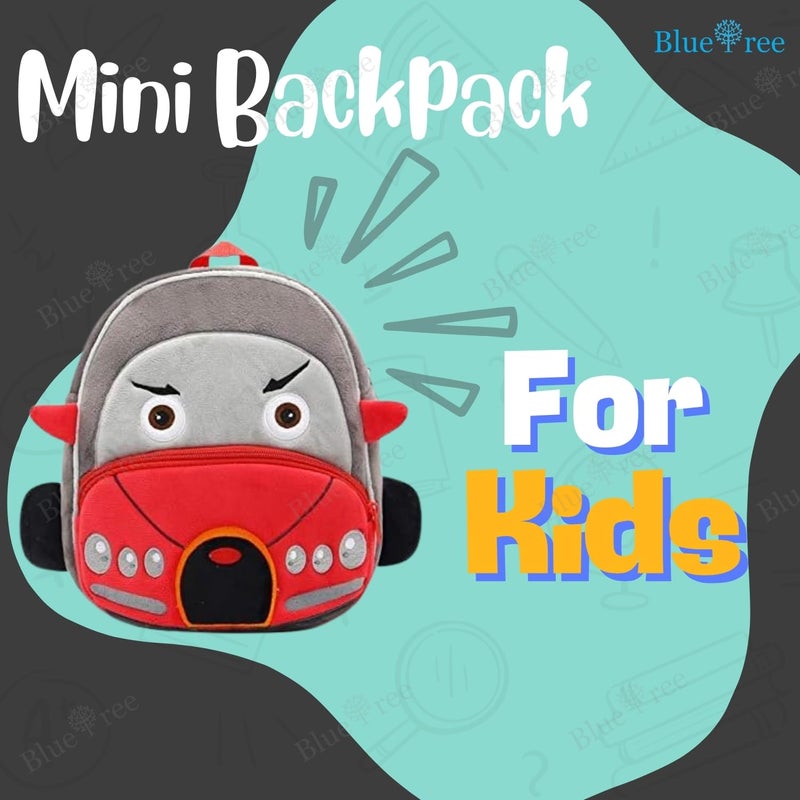 Blue Tree Cute Boy's and Girl's Plush Kids Bag Full Embroidery Designs Mini Travel Backpack (Tiny Red Car) - Image 1