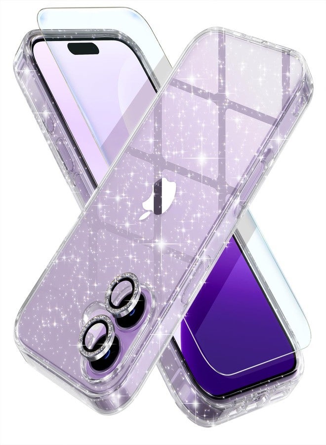 Choiche Compatible for iPhone 17 Case, Women Cute Clear Glitter Bling Sparkly Case, [2 x Diamond Camera Lens Protectors] [2 x Tempered Glass Screen Protectors] 6.3-inch (Glitter Clear) - Image 1